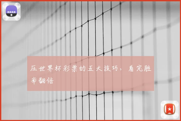 压世界杯彩票的五大技巧，看完胜率翻倍